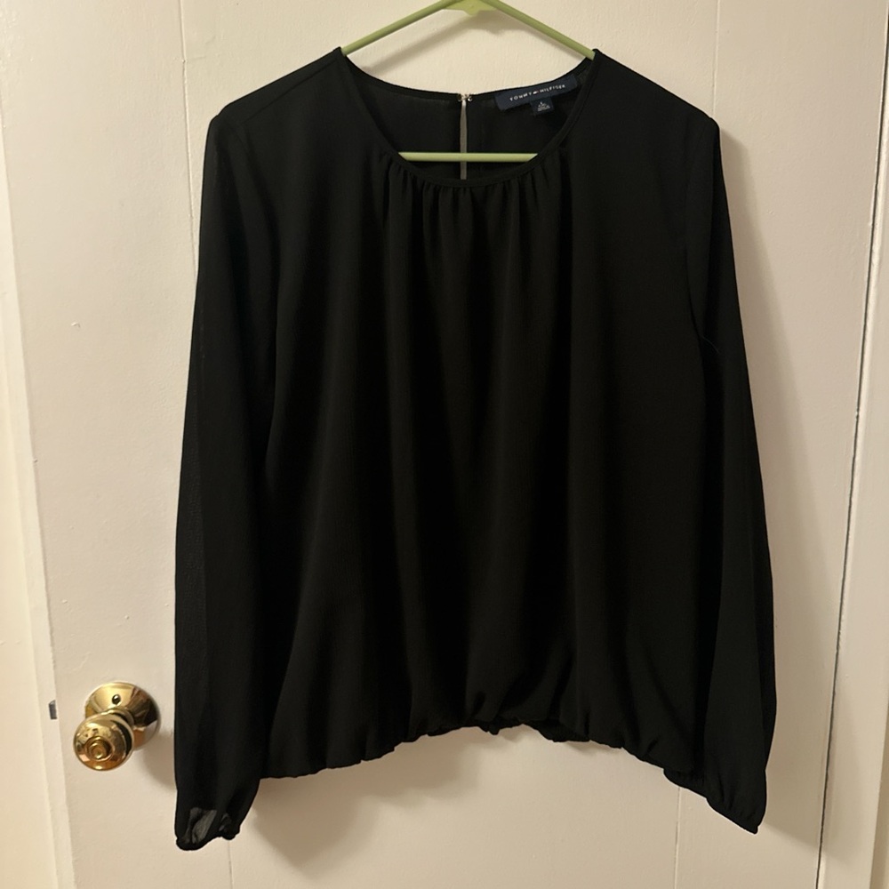 Tommy Hilfiger Black Relaxed Long Sleeve Blouse - Picture 1 of 4